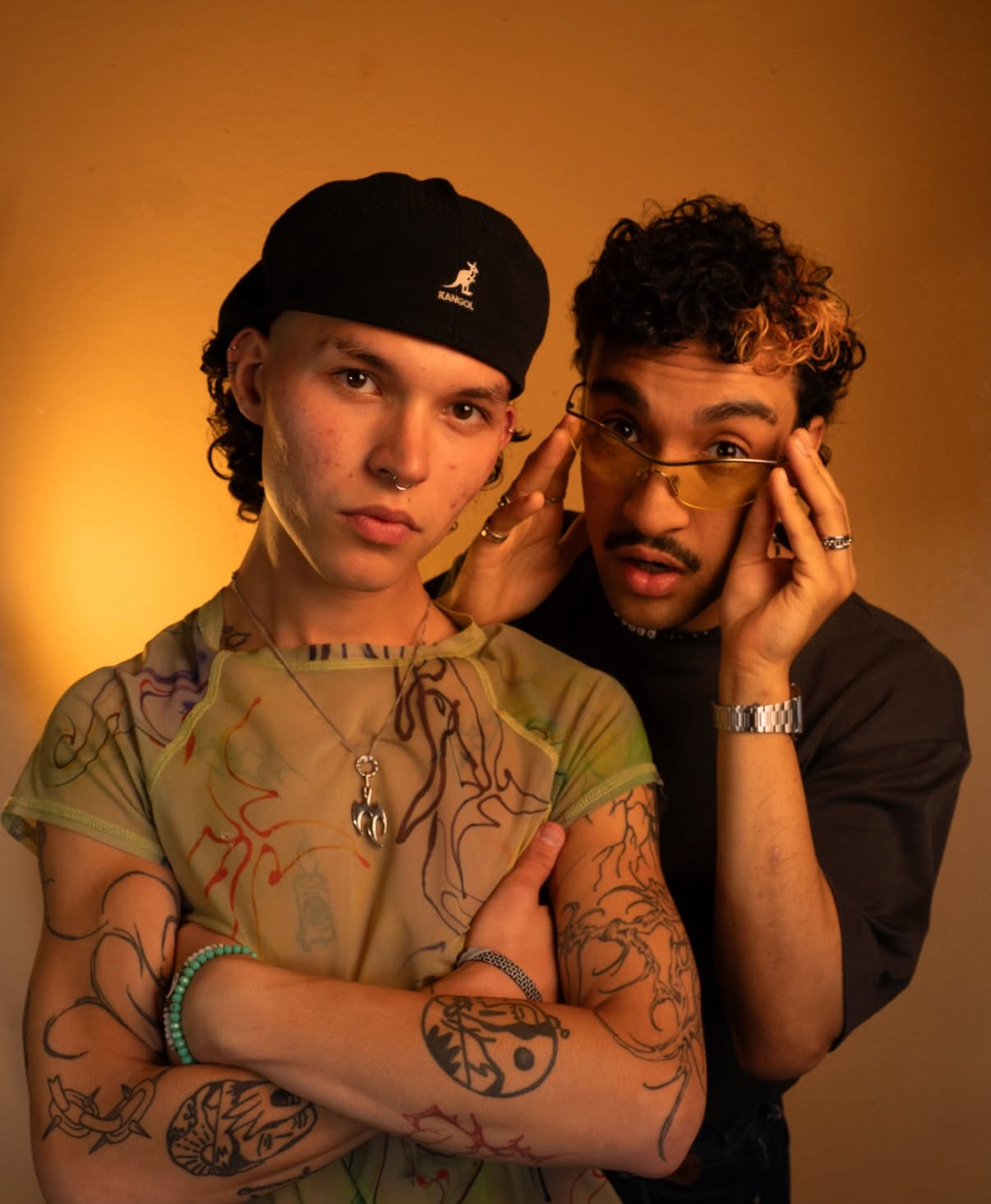 Miguelito (@miguel.shr) with Eugene (@eugene.inthemix) captured in a warm studio setting that reflects their creative connection and shared underground Hardgroove spirit. For Adrenaline Cologne Newcomer Showcase at Helios37