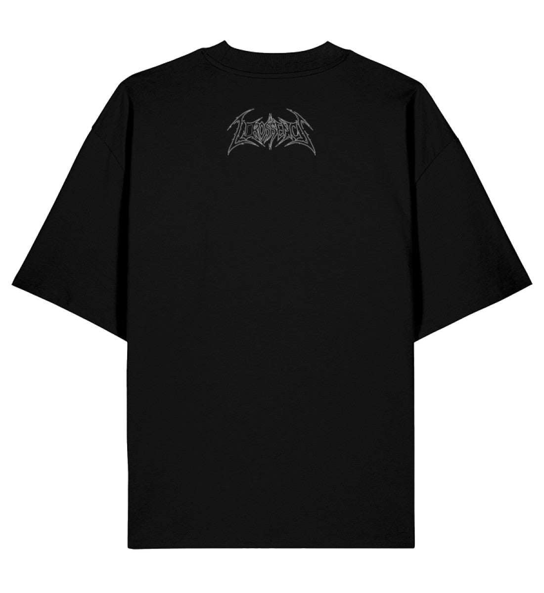 Schwarzes Aerossence Oversized T-Shirt mit kleinem weißen Aerossence Logo auf dem Rücken